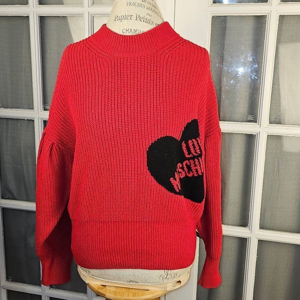 Love Moschino Womens Wool Cashmere Blend Red Heart Sweater Small Valentines Day‎